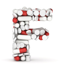 Letter F, alphabet from pills