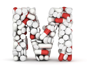 Letter M, alphabet from pills