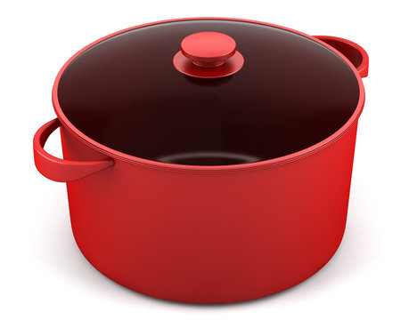 single red cooking pan isolated on white background