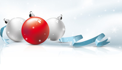 Christmas background, red bauble, snow