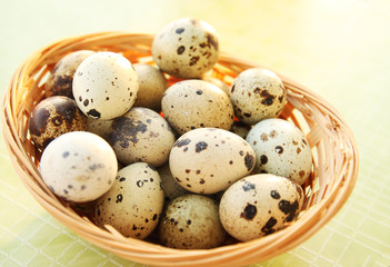 quail eggs in a basket