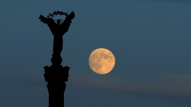 Ukraine Independence monument Kiev moonrise
