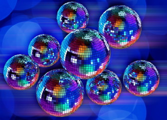 Colorful funky background with mirror disco balls