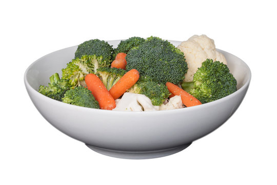 Raw vegetable in a bowl (clipping path included)