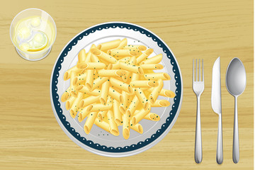 Pasta and white sauce in a dish