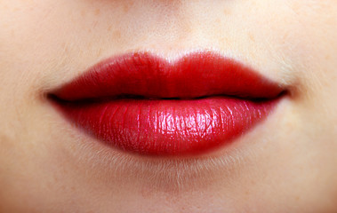 closeup of beautiful red lips of a young girl - 47845018