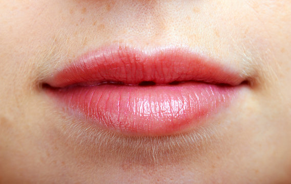 closeup of beautiful lips of a young girl