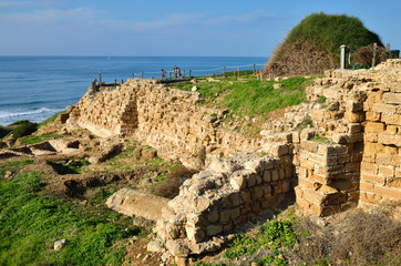 ruins of Crusaders fortress Apollonia in Israel