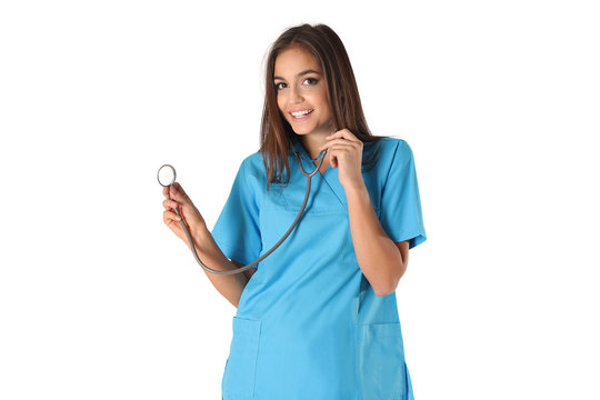 Stetoskop tutan bayan doktor hemşire