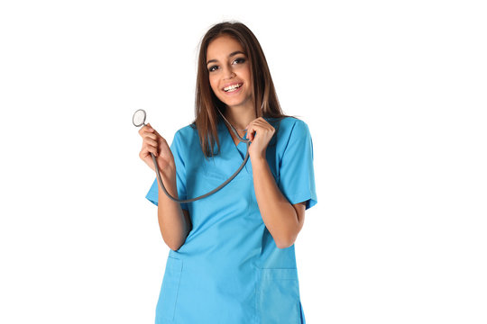 Stetoskop tutan bayan doktor hemşire