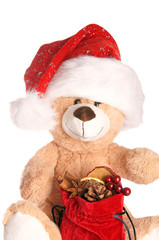 Teddy Bear with Santa Hat and Gift Bag