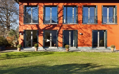 house with red facade, exterior
