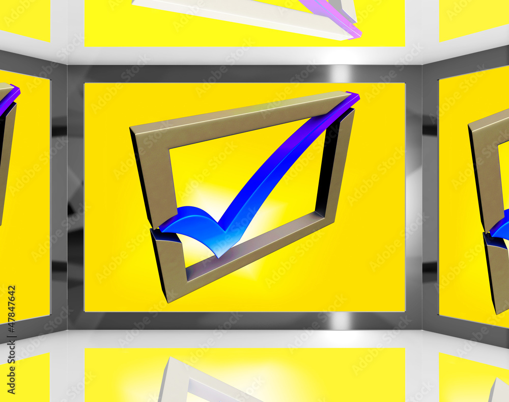 Poster check mark on screen showing approved points