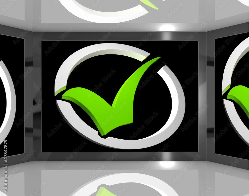 Poster check mark on screen showing passed exam