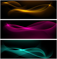 Dark glow banners with color waves.