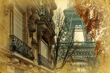 Fototapety  nostalgiczny obraz paryskich kamienic i Wieży Eiffla
