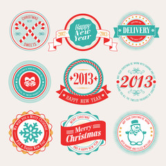 Christmas set - labels and emblems. Vector illustration.