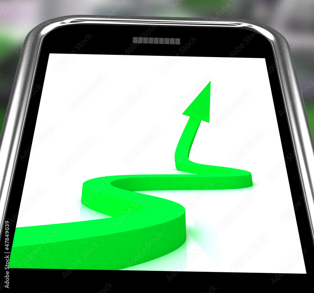 Poster arrow pointing up on smartphone showing progression report