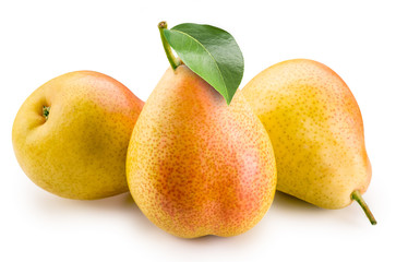 Pears. Group of fruits with leaf. Clipping path © Tim UR