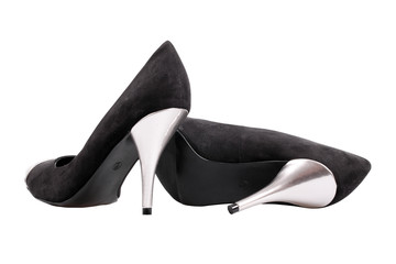 A pair of black women's heel shoes with clipping path