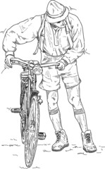 Fototapeta na wymiar man pushing a bicycle