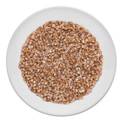 Buckwheat, ready to eat on a white plate
