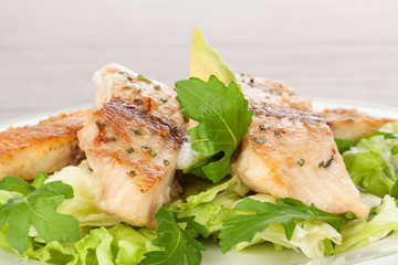 Fish fillet with fresh salad.