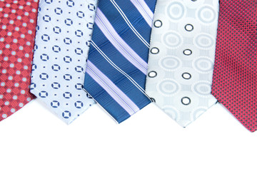 Selection of silk ties isolated on white