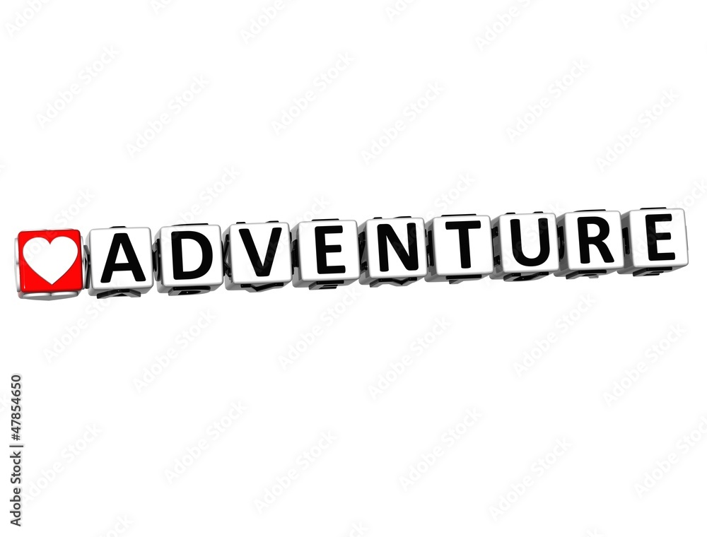 Aufkleber 3d love adventure button click here block text