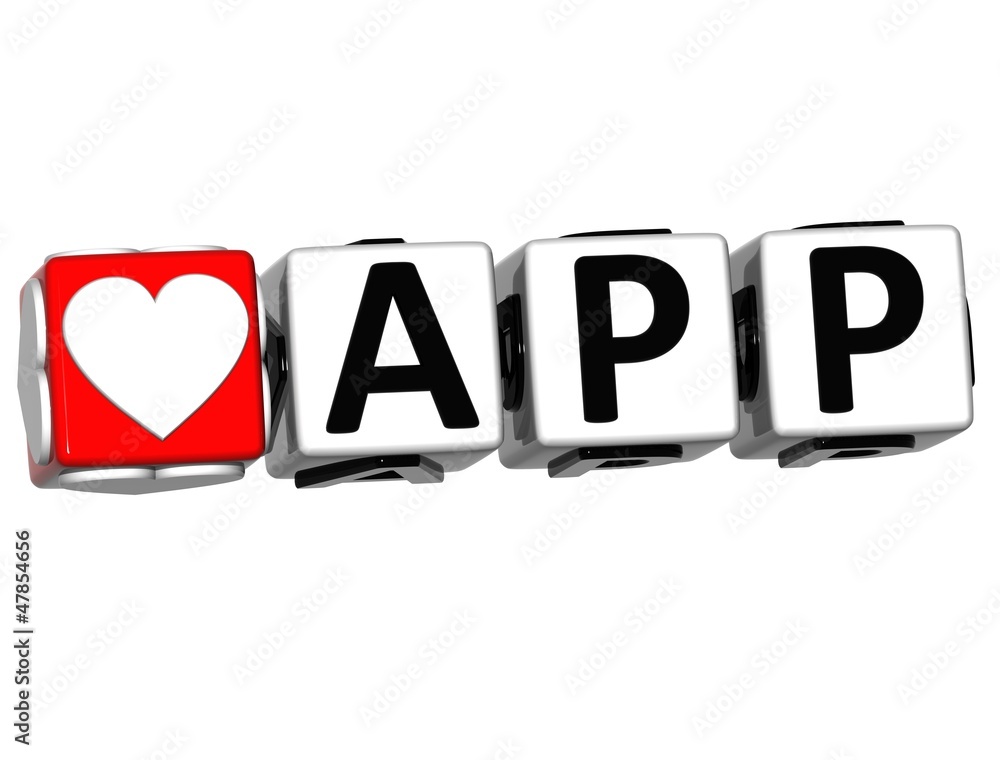 Poster 3d love app button click here block text