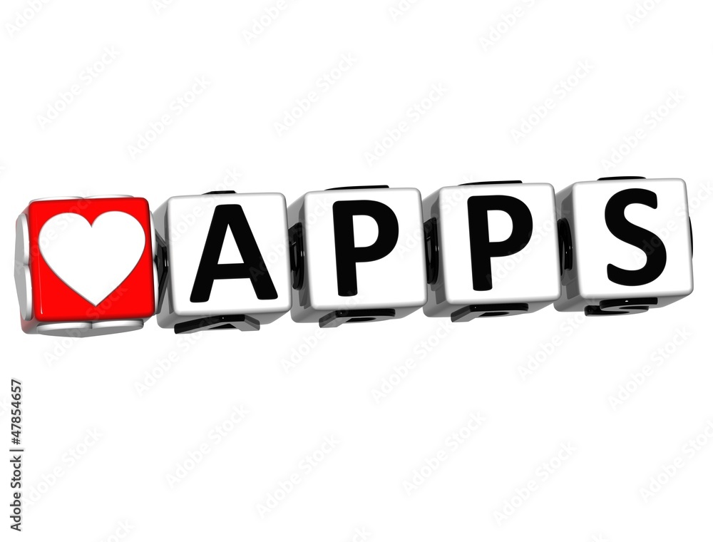 Poster 3d love apps button click here block text