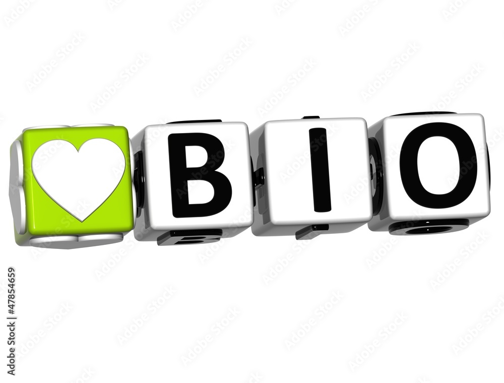 Aufkleber 3D Love Bio Button Click Here Block Text