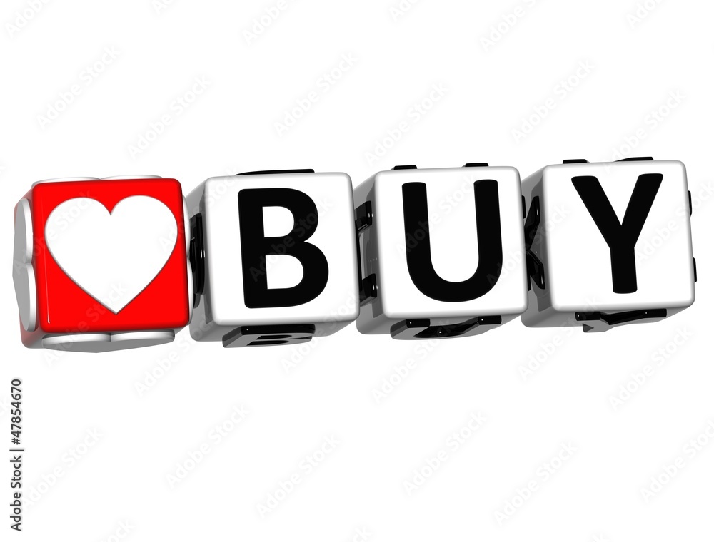 Aufkleber 3d love buy button click here block text