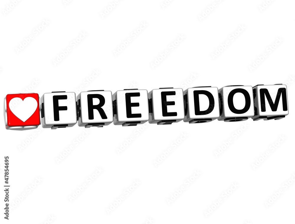 Poster 3d love freedom button click here block text