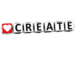 3D Love Create Button Click Here Block Text