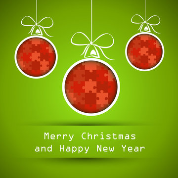 Green Red Merry Christmas Puzzle Balls