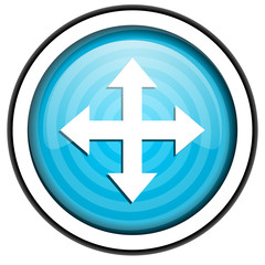 move arrow blue glossy icon isolated on white background