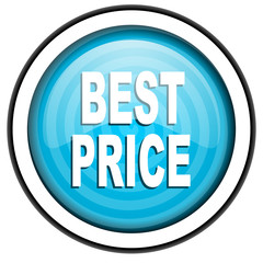 best price blue glossy icon isolated on white background