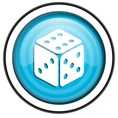 dice blue glossy icon isolated on white background
