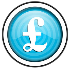 pound blue glossy icon isolated on white background