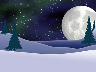 Full Moon and Northern Lights Christmas Card