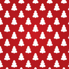 Christmas trees on red background. New year seamless texture.