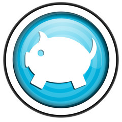 piggy bank blue glossy icon isolated on white background