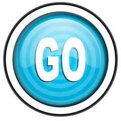 go blue glossy icon isolated on white background