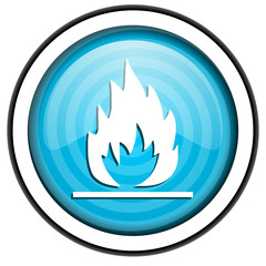 flames blue glossy icon isolated on white background