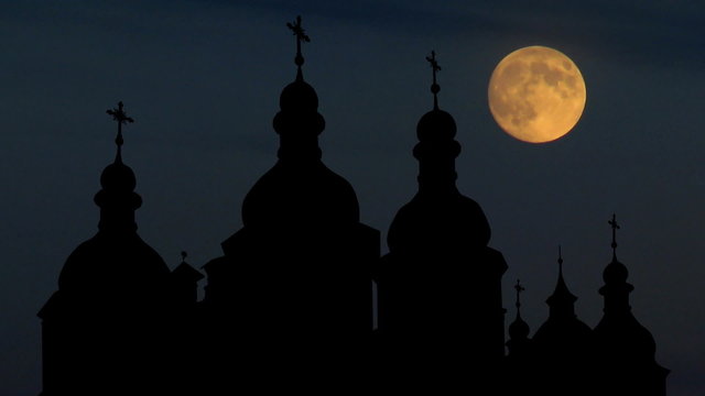 Ukraine Saint Sophia Cathedral Kiev east moonrise