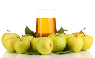 Useful apple juice with apples around isolated on white
