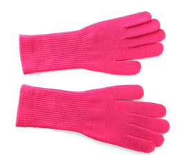 woman knitted gloves, isolated on white