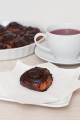 Cinnamon chocolate rolls and tea