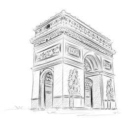 Papier Peint photo Lavable Illustration Paris Collection de monuments de renommée mondiale Vector : Arc de Triomphe, Pari